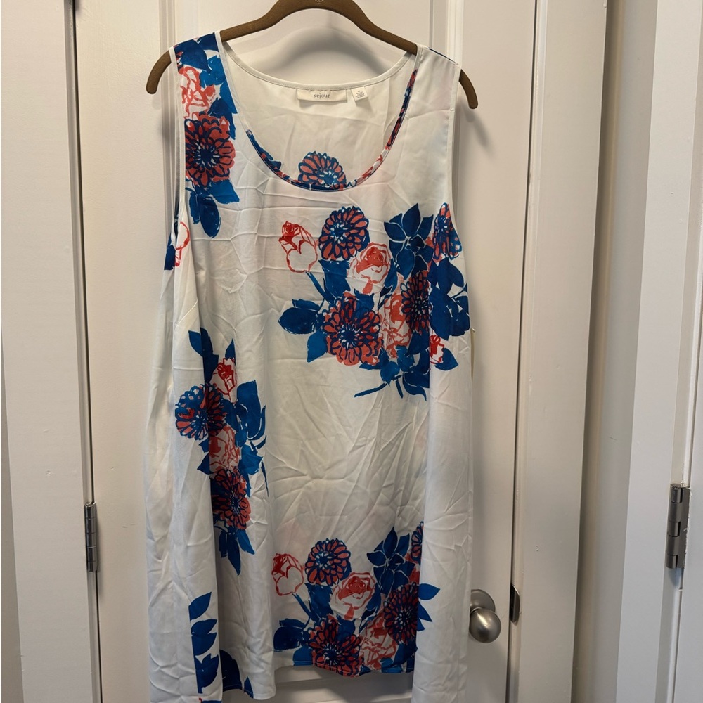 Floral Sleeveless Top - White and Blue